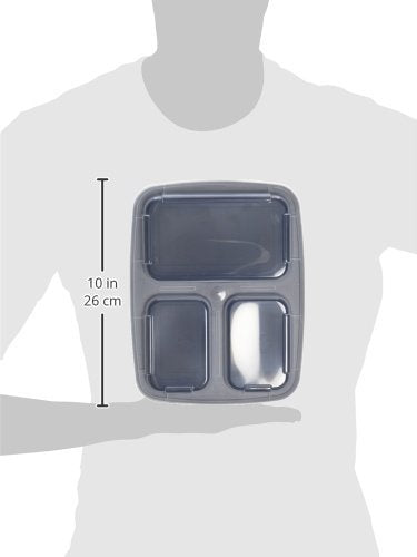 Reditainer 3-Compartment Microwave Safe Food Container With Lid/Divided Plate/Lunch Tray With Cover, Black, 10-Pack